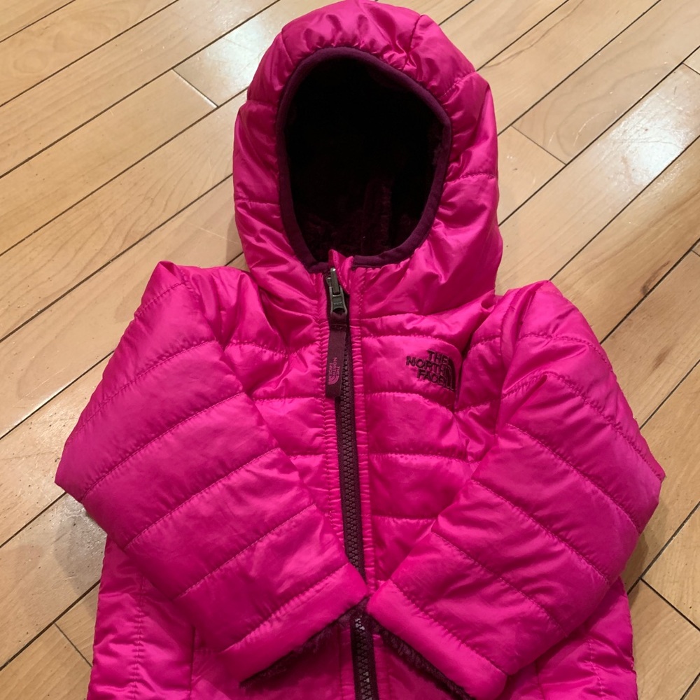 Girls 6-12 month pink reversible NORTH FACE coat!!